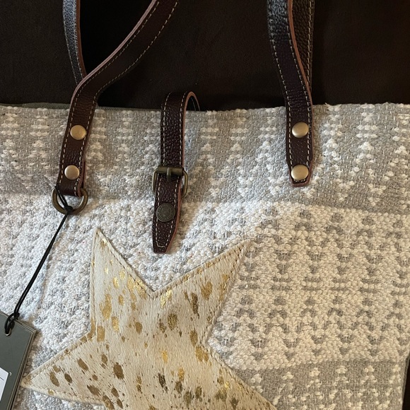 Myra Leather and Fabric Superstar Tote Bag NWT 16 X 16 - Picture 4 of 15